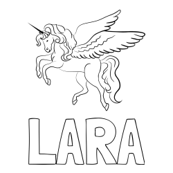 Pobarvanka imena LARA in lepa pobarvanka samoroga