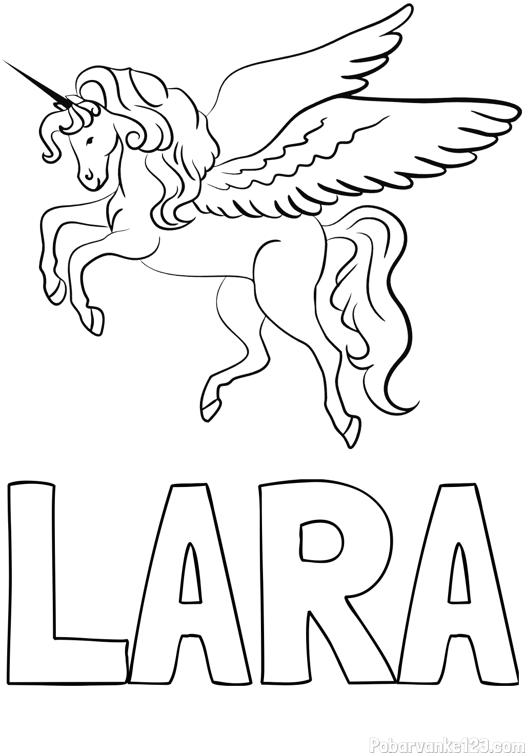 Pobarvanka imena LARA in lepa pobarvanka samoroga