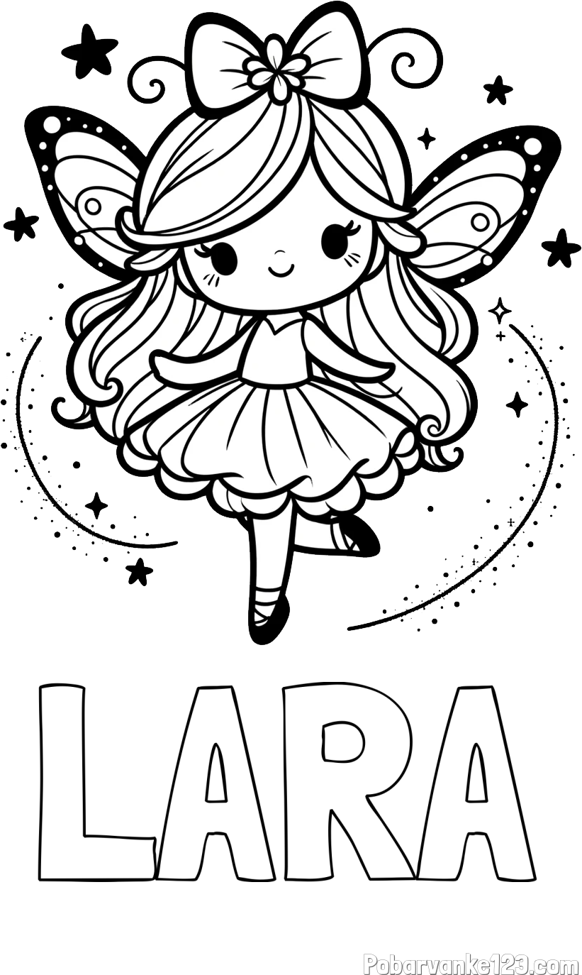 Pobarvanka imena LARA in ljubka čarobna vila