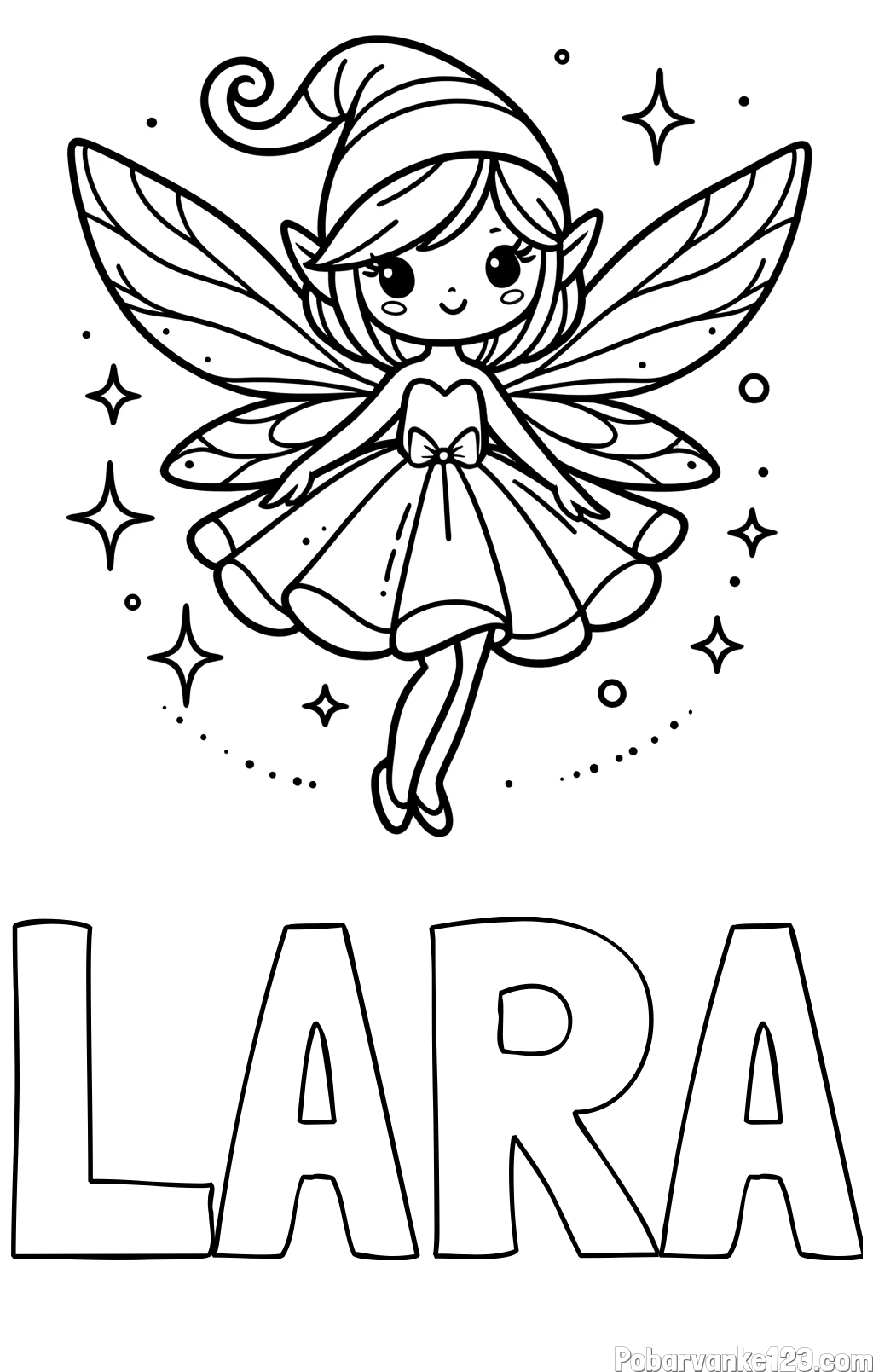 Pobarvanka imena LARA in otroška pobarvanka čudovite vile