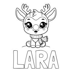 Pobarvanka imena LARA in otroška pobarvanka jelenčka Rudolfa s šalom okoli vratu