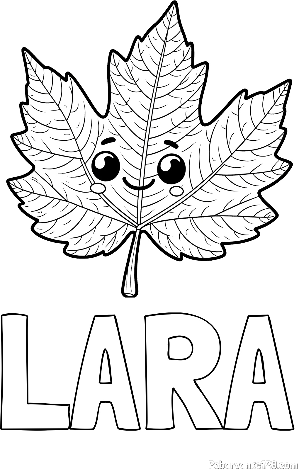 Pobarvanka imena LARA in otroška pobarvanka nasmejanega lista
