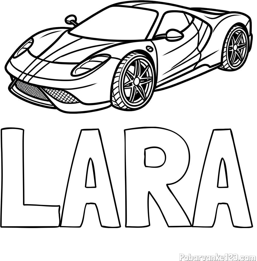Pobarvanka imena LARA in pobarvanka dirkalnega avtomobila