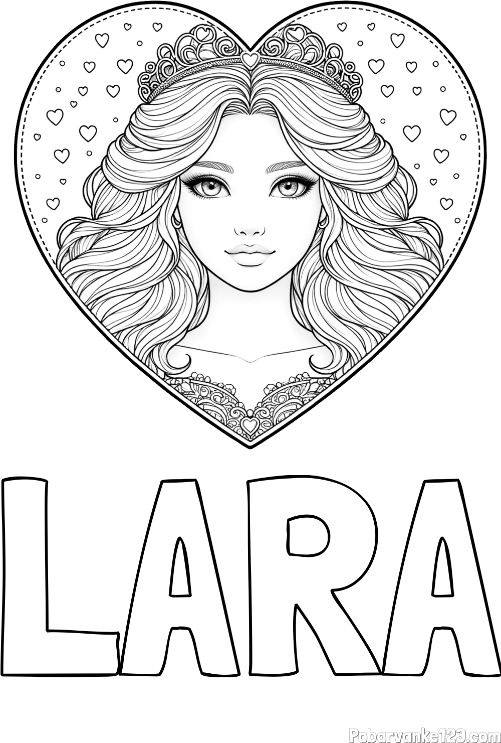 Pobarvanka imena LARA in pobarvanka ljubke princese v srčku