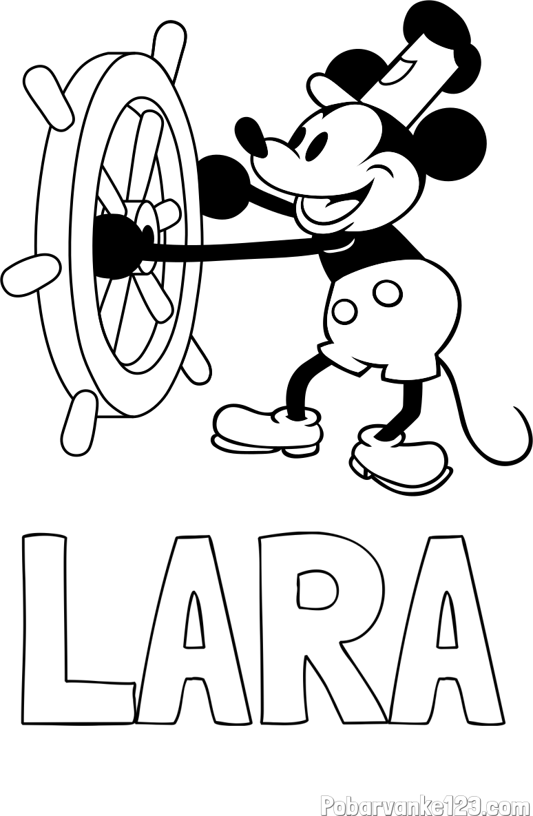 Pobarvanka imena LARA in pobarvanka Miki Miške (Mickey Mouse)