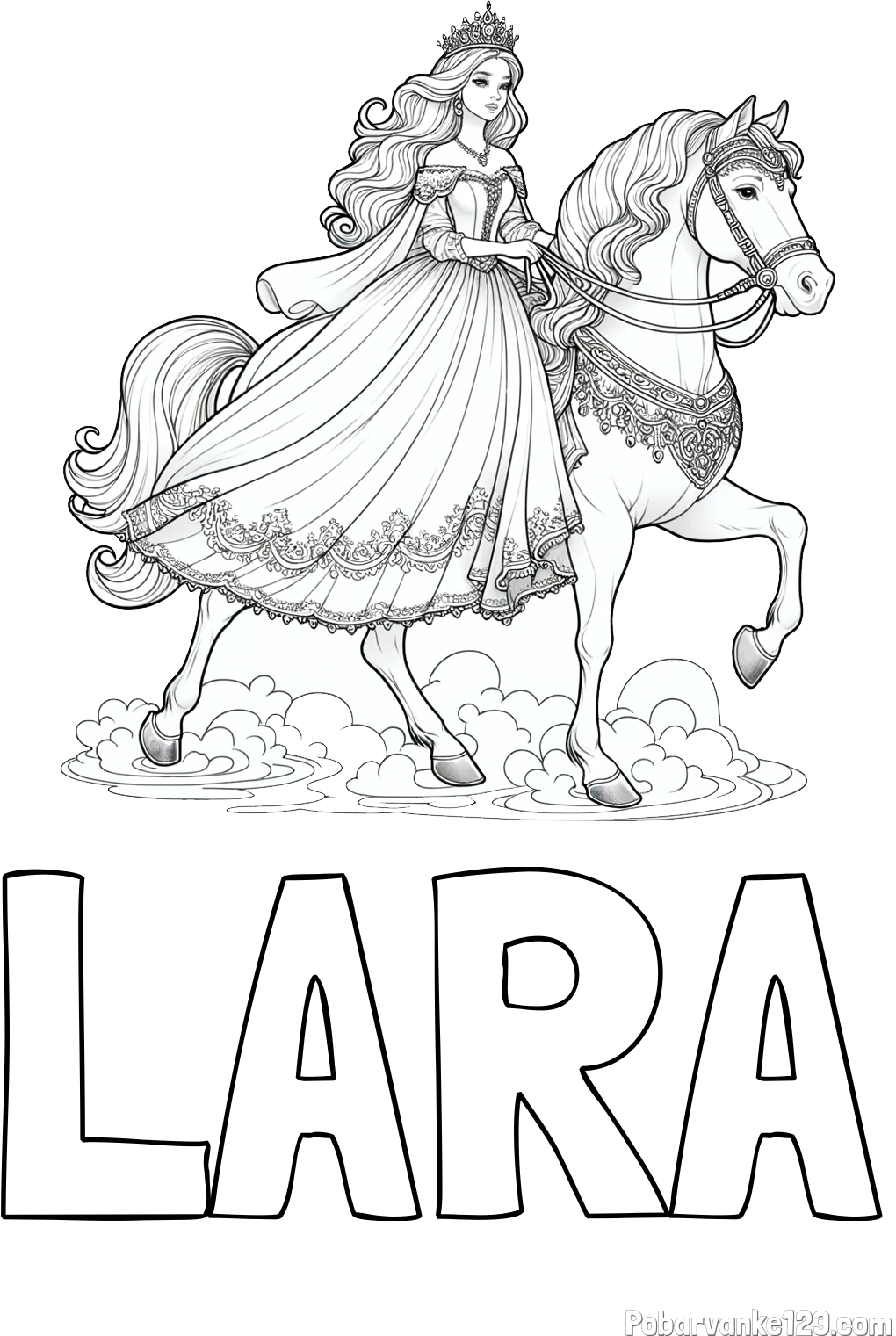 Pobarvanka imena LARA in pobarvanka princese na konju