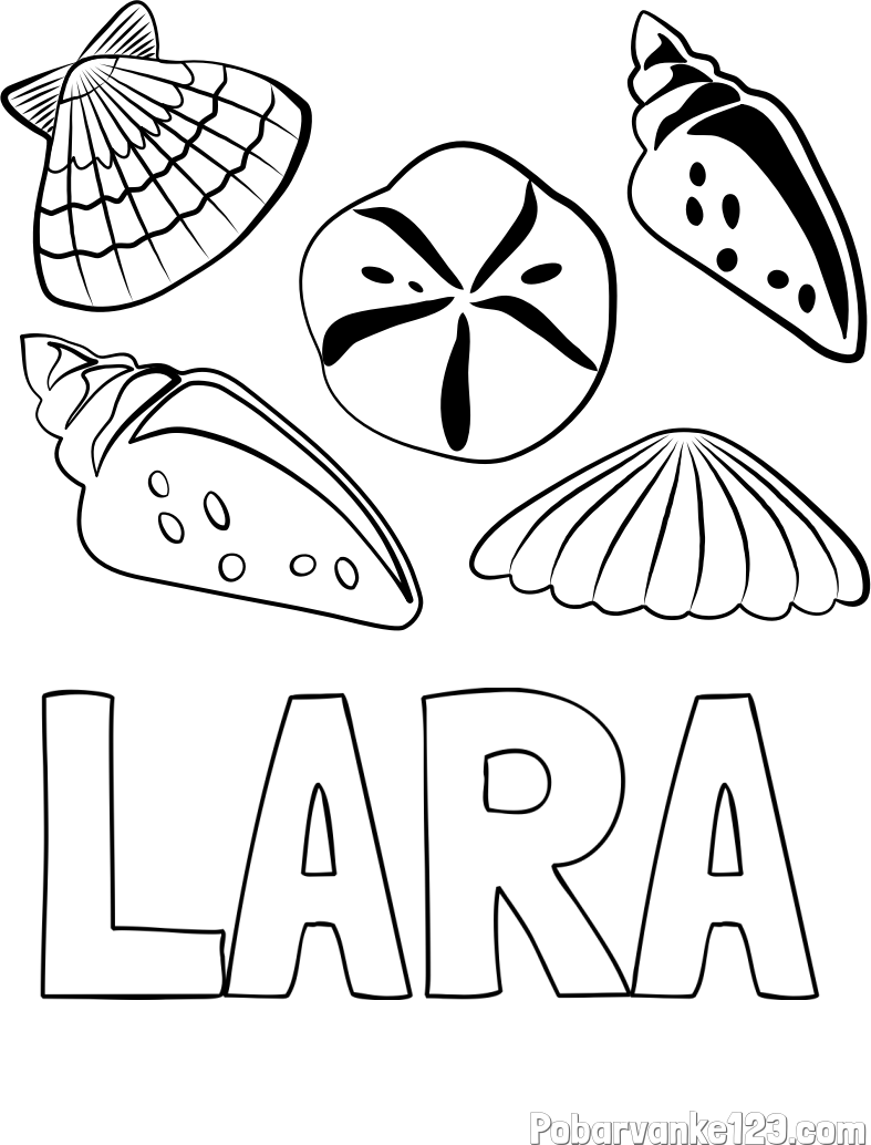 Pobarvanka imena LARA in pobarvanka različnih školjk