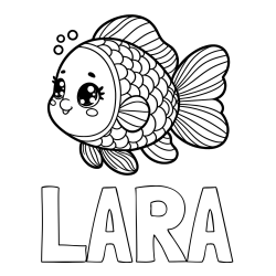 Pobarvanka imena LARA in pobarvanka ribe z bujnimi plavutmi