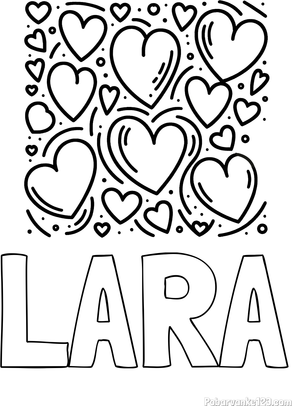 Pobarvanka imena LARA in pobarvanka s srčki