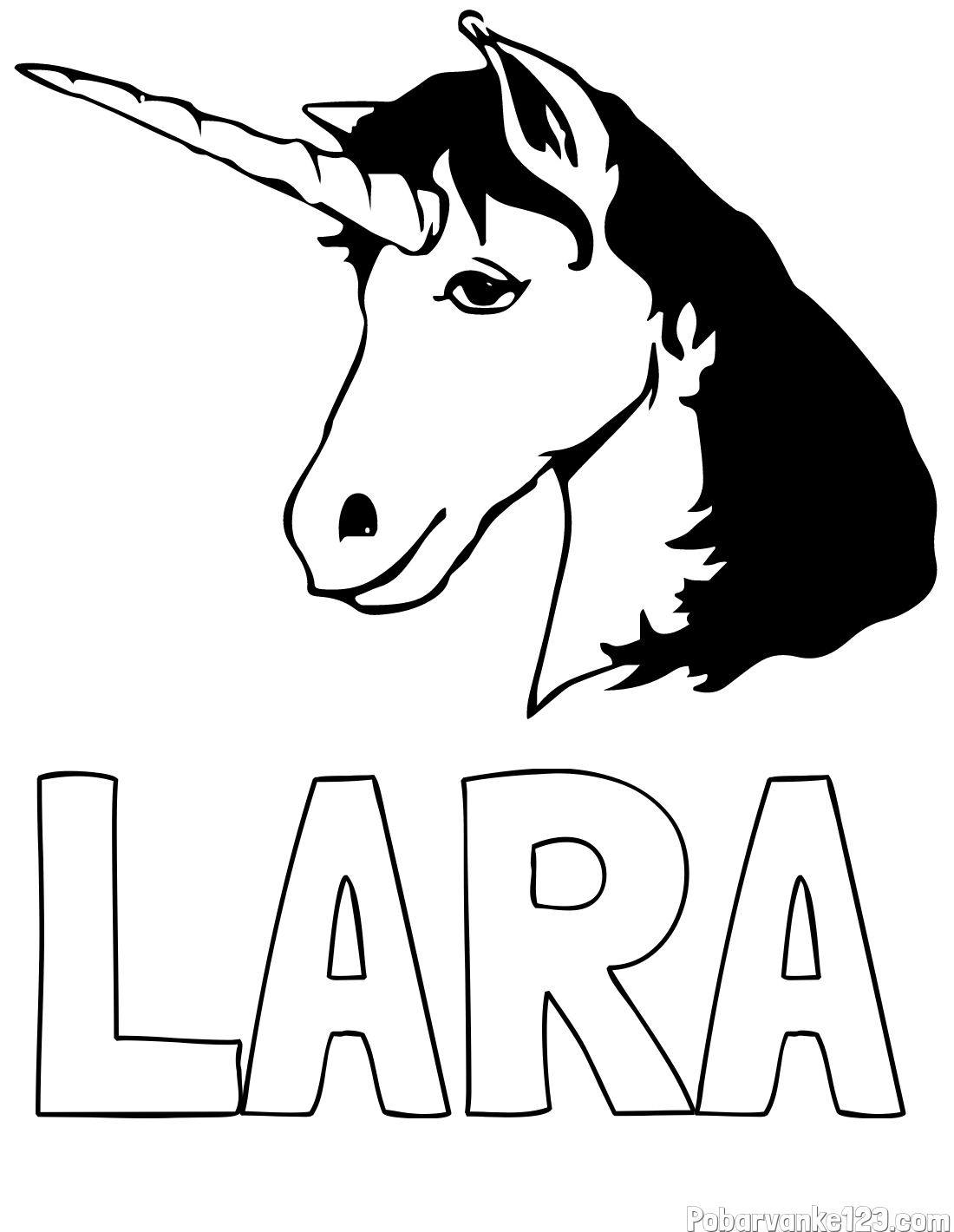 Pobarvanka imena LARA in pobarvanka samorog