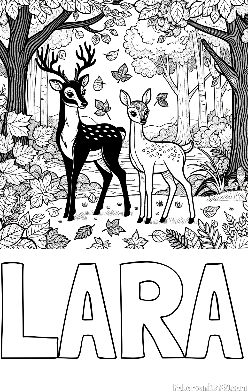Pobarvanka imena LARA in pobarvanka srnice in jelenčka