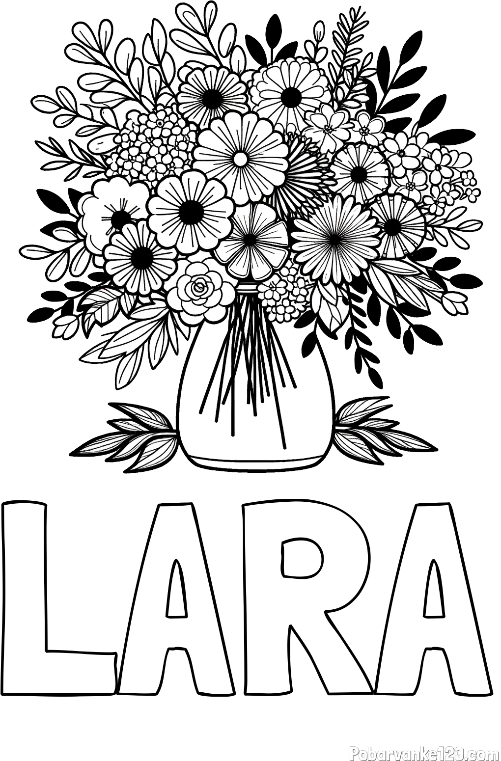 Pobarvanka imena LARA in pobarvanka veliekga šopka rož