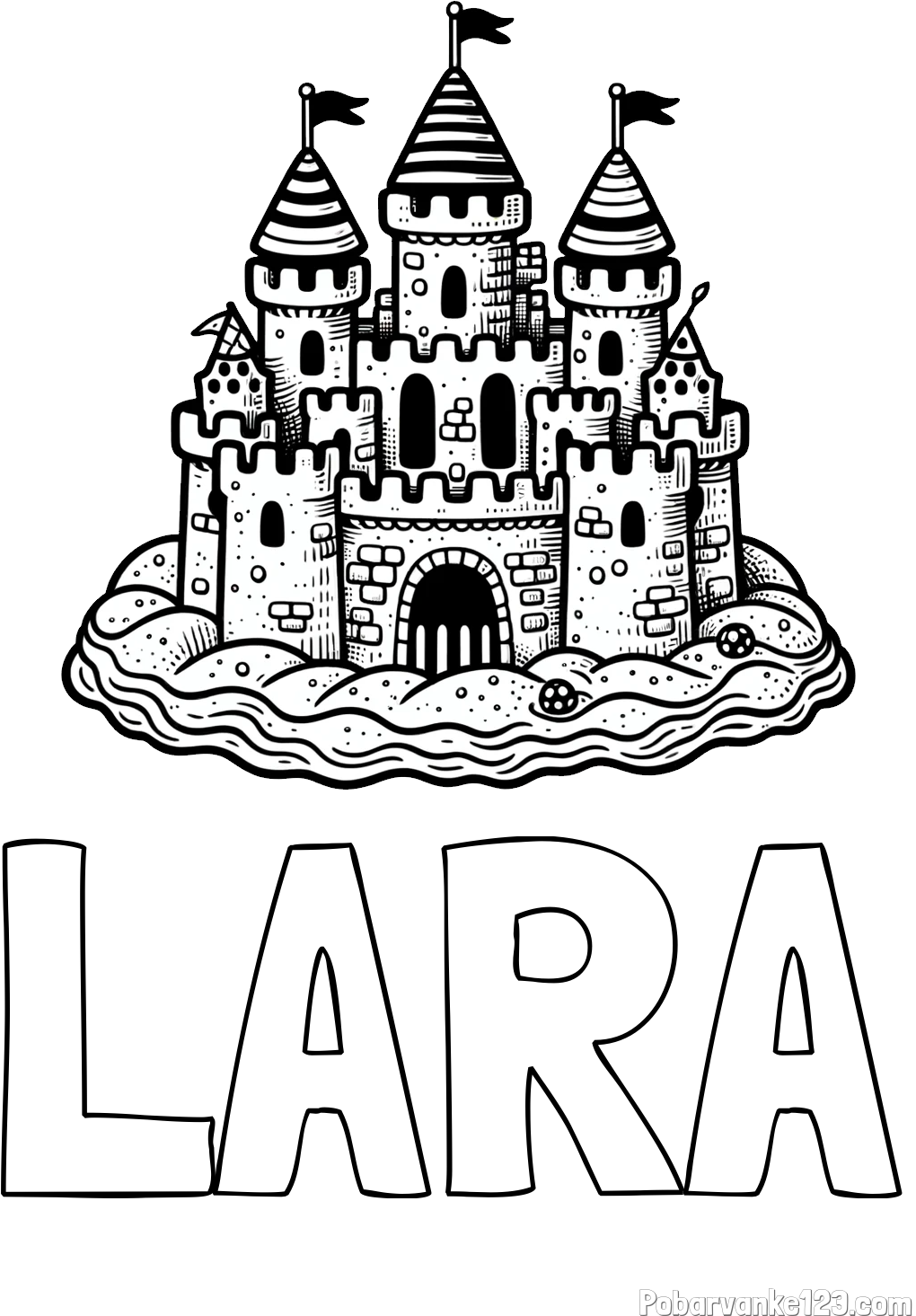 Pobarvanka imena LARA in pobarvanka velikega peščenega gradu