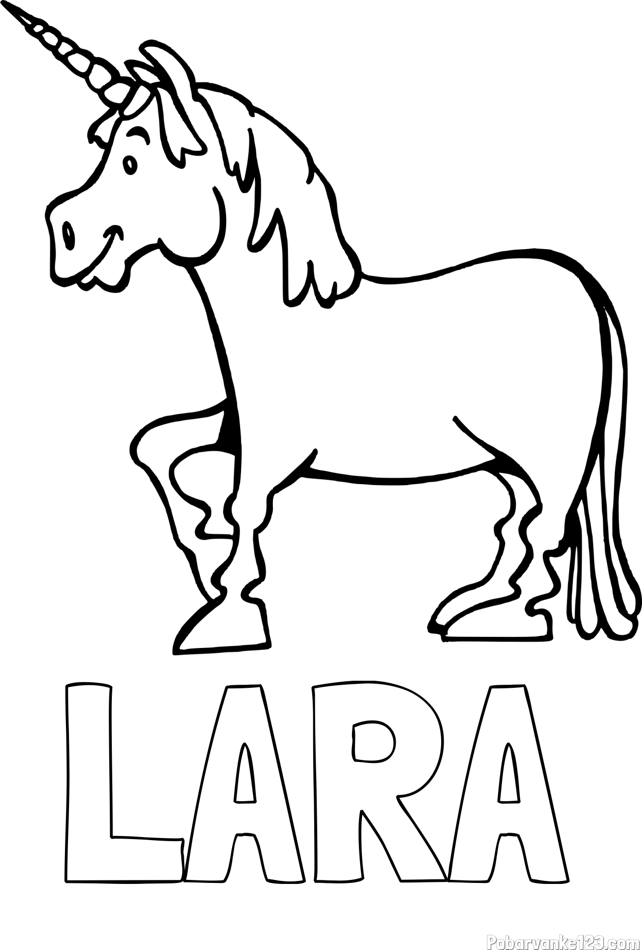 Pobarvanka imena LARA in pobarvanka veselega samoroga