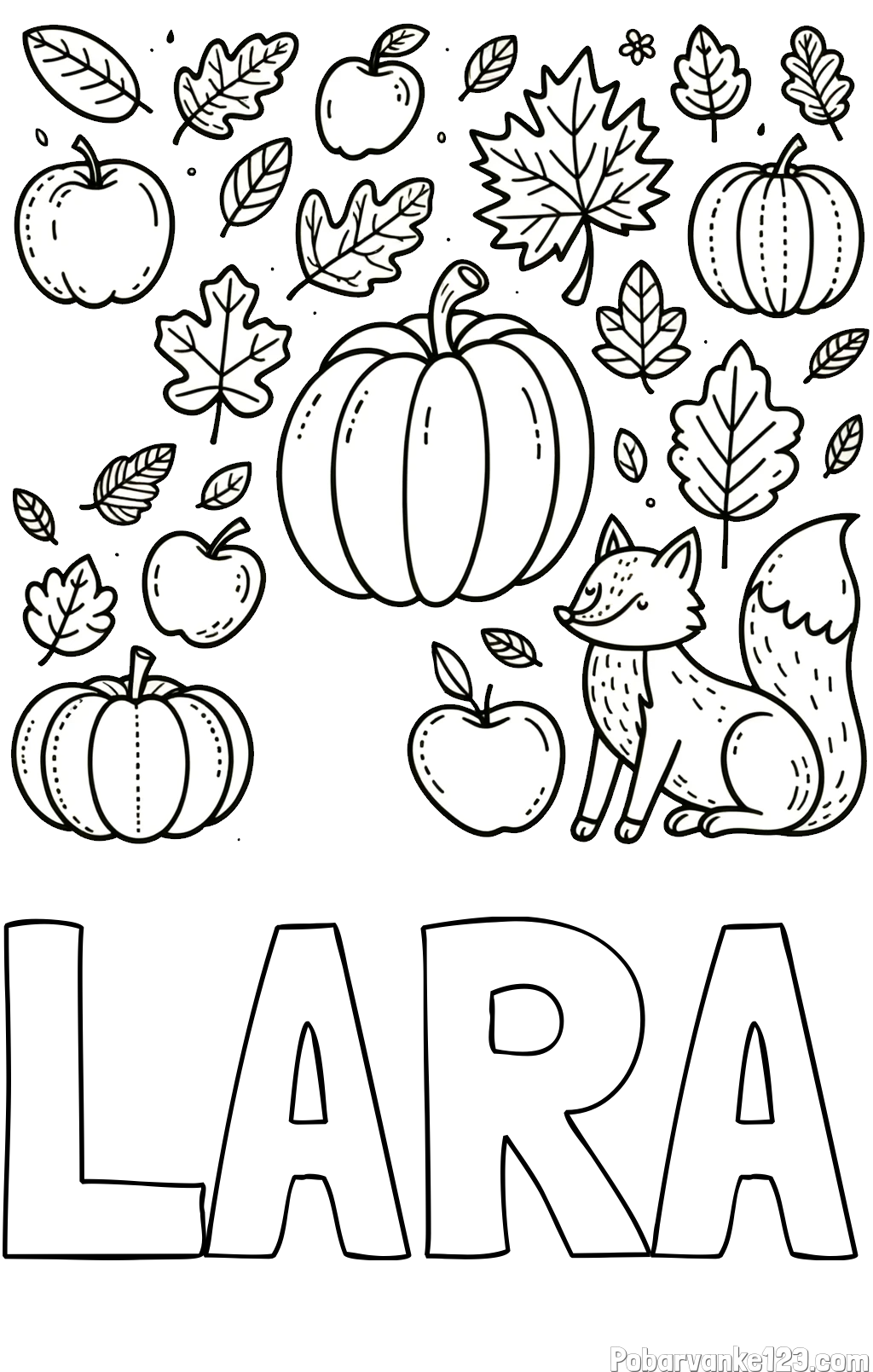 Pobarvanka imena LARA in pobarvanka z motivom jeseni