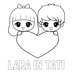 Online izdelana pobarvanka - Pobarvanka imena LARA IN TATI in pobarvanka fantka in deklice, ki objemata srček