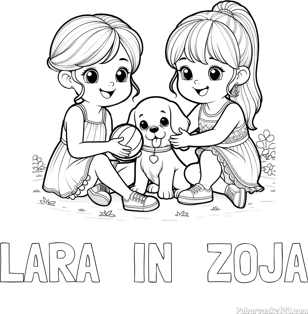 Pobarvanka imena LARA   IN   ZOJA in pobarvanka prijateljic s kužkom