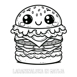 Online izdelana pobarvanka - Pobarvanka imena LARANINALUKA IN MATIJA in otroška pobarvanka nasmejanega hamburgerja
