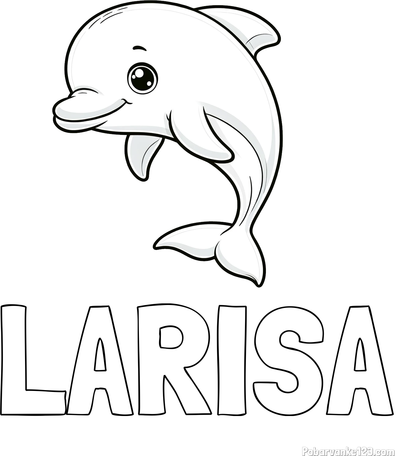 Pobarvanka imena LARISA in otroška pobarvanka ljubkega delfina