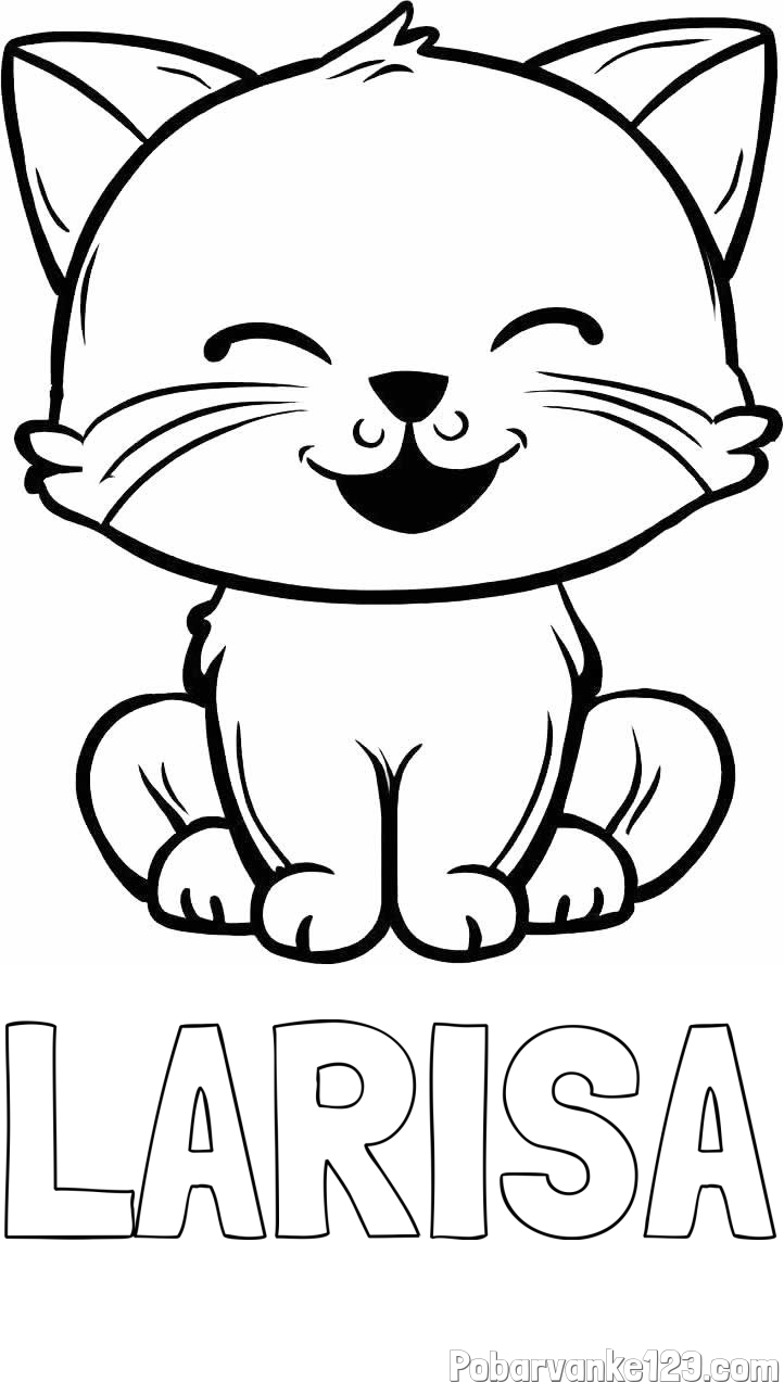Pobarvanka imena LARISA in pobarvanka prikupne mačke