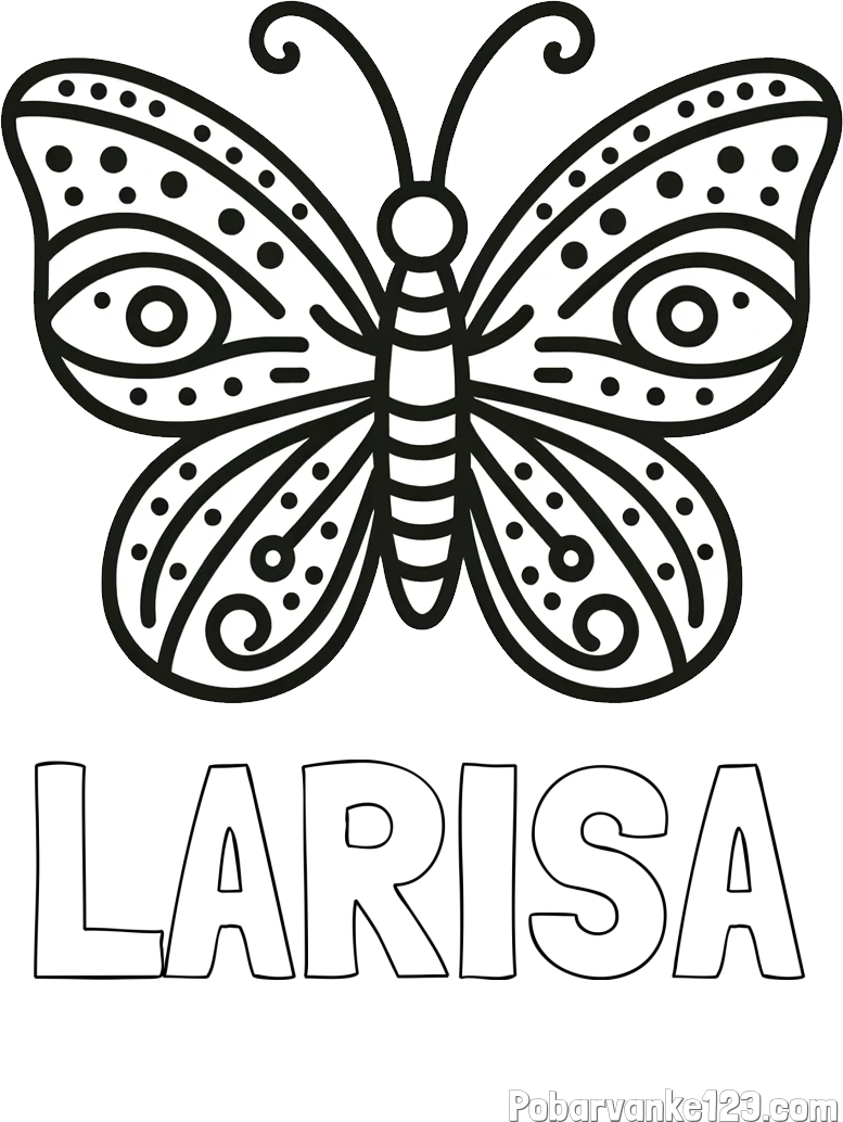 Pobarvanka imena LARISA in preprosta pobarvanka metulja