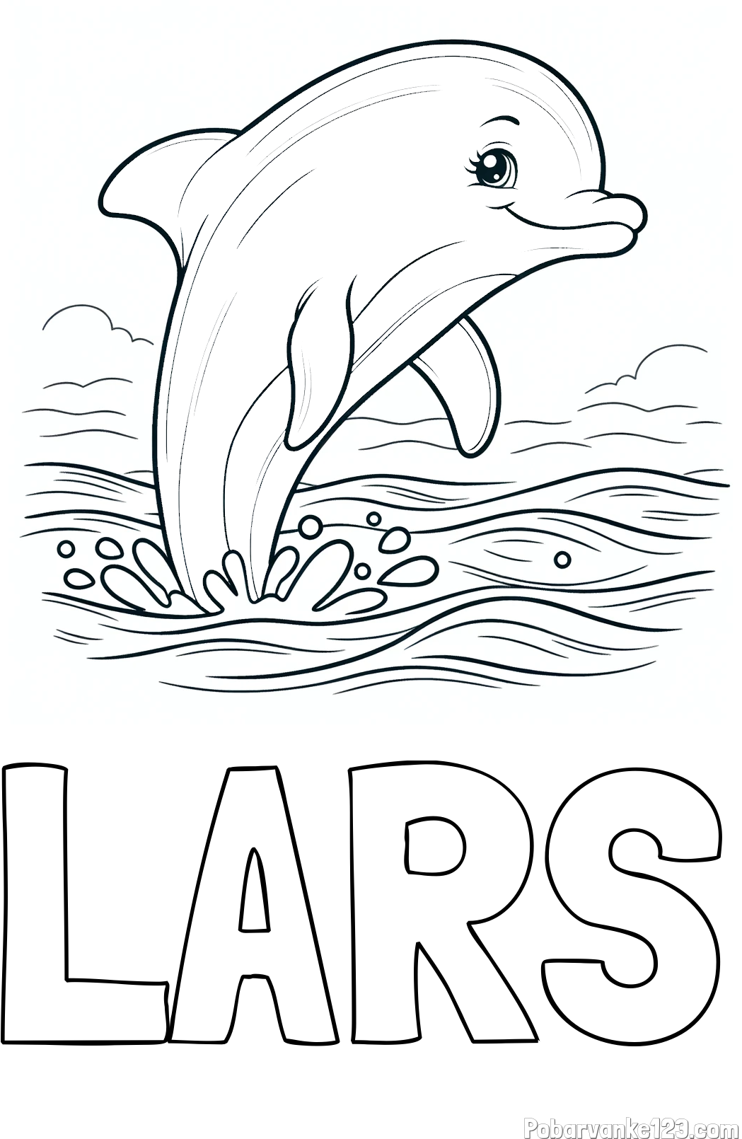 Pobarvanka imena LARS in pobarvanka nasmejanega delfina v  skoku