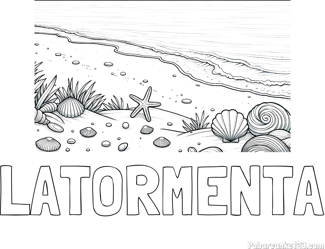 Pobarvanka imena LATORMENTA in pobarvanka morja in plaže