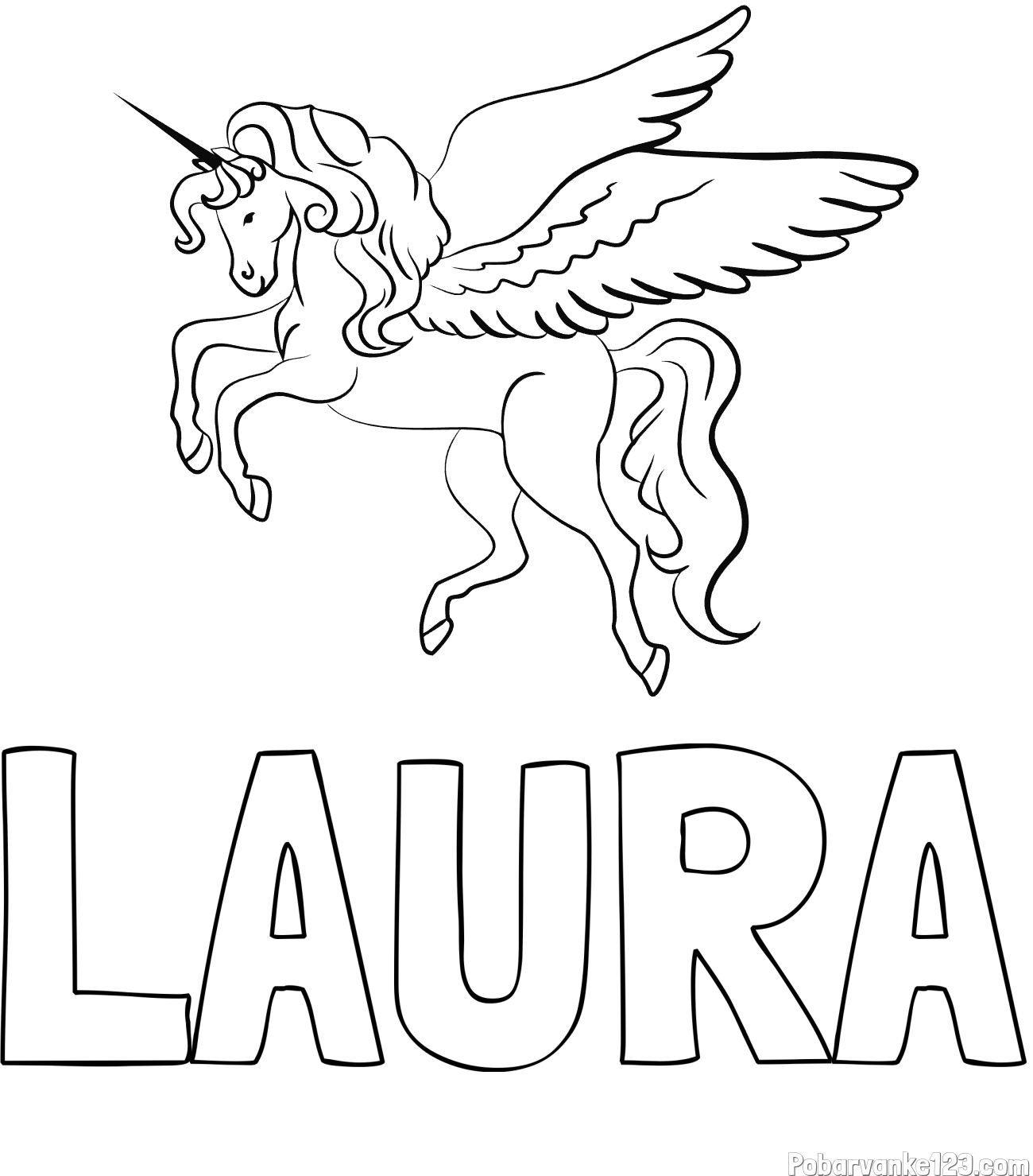 Pobarvanka imena LAURA in lepa pobarvanka samoroga