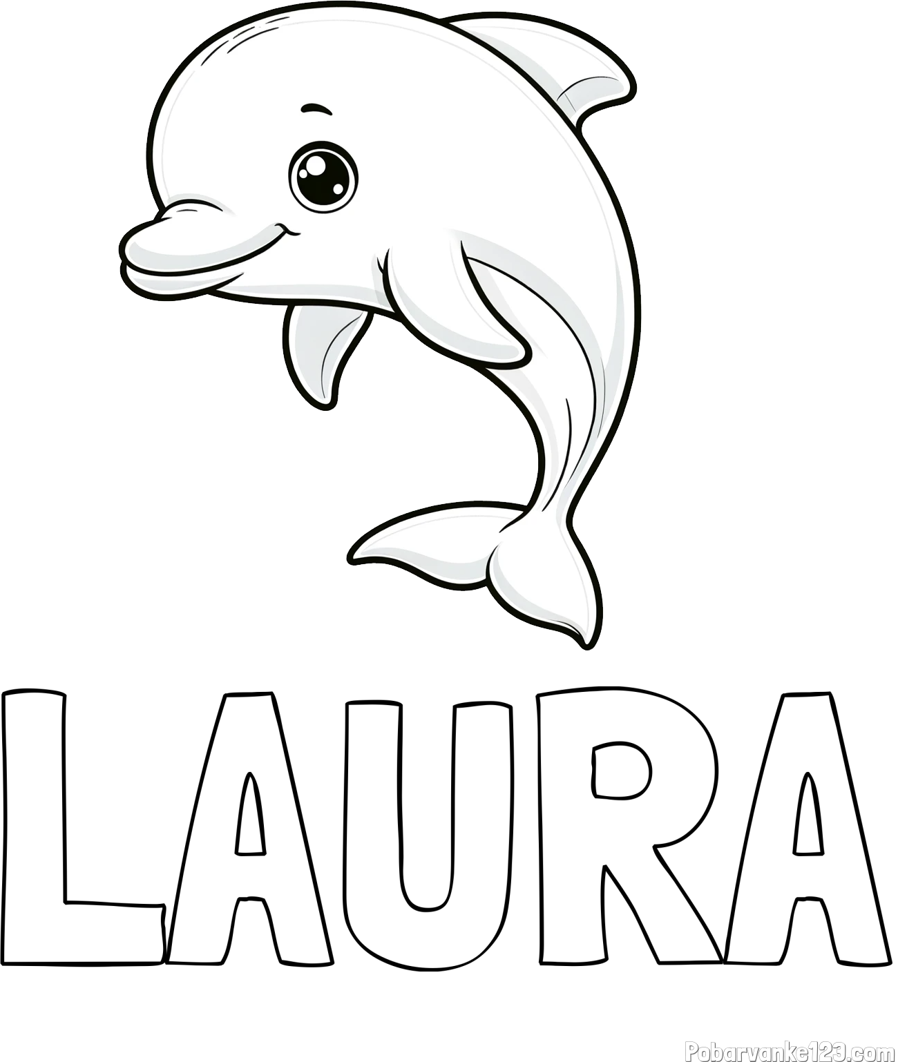 Pobarvanka imena LAURA in otroška pobarvanka ljubkega delfina