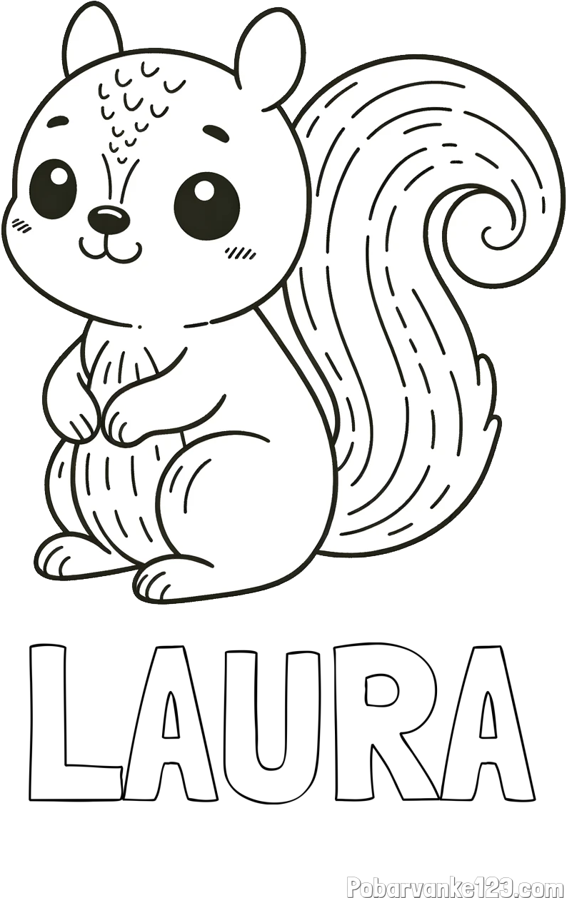 Pobarvanka imena LAURA in otroška pobarvanka veveričke