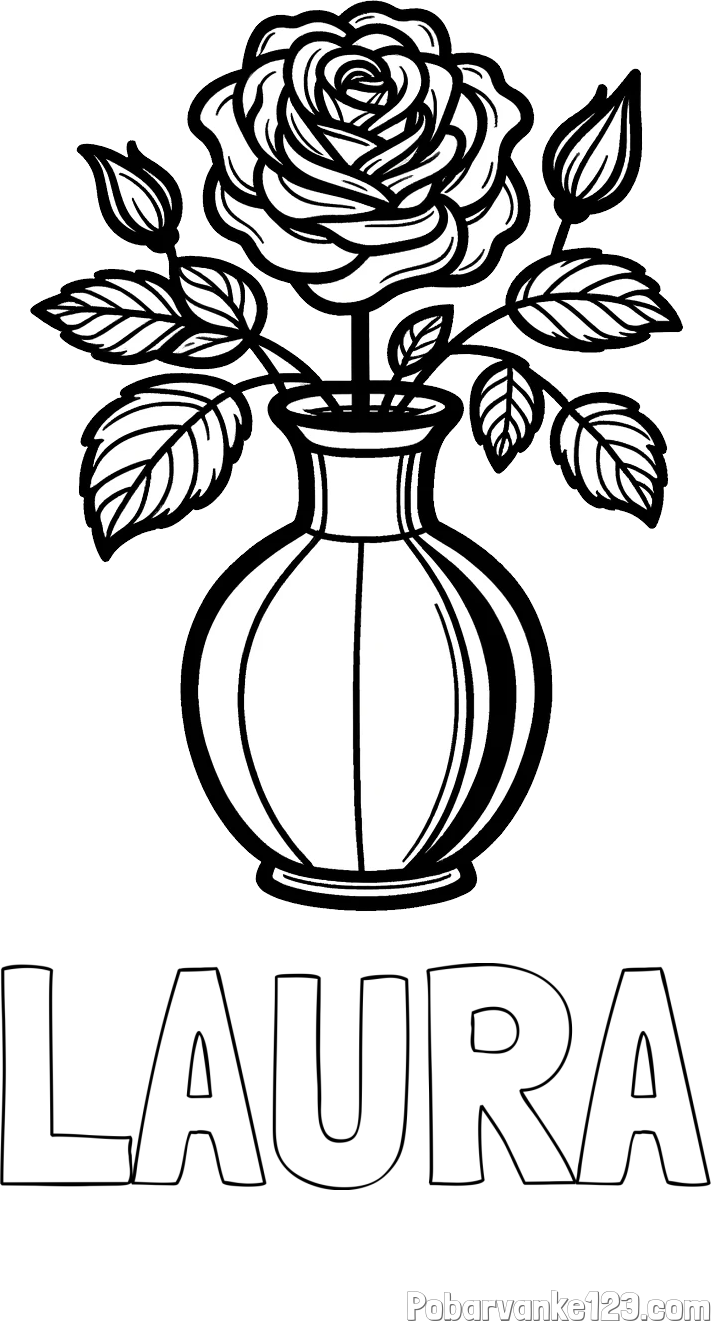 Pobarvanka imena LAURA in pobarvanka čudovite vrtnice v vazi