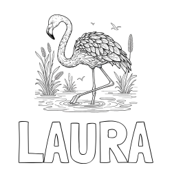 Online izdelana pobarvanka - Pobarvanka imena LAURA in pobarvanka flaminga v močvirju
