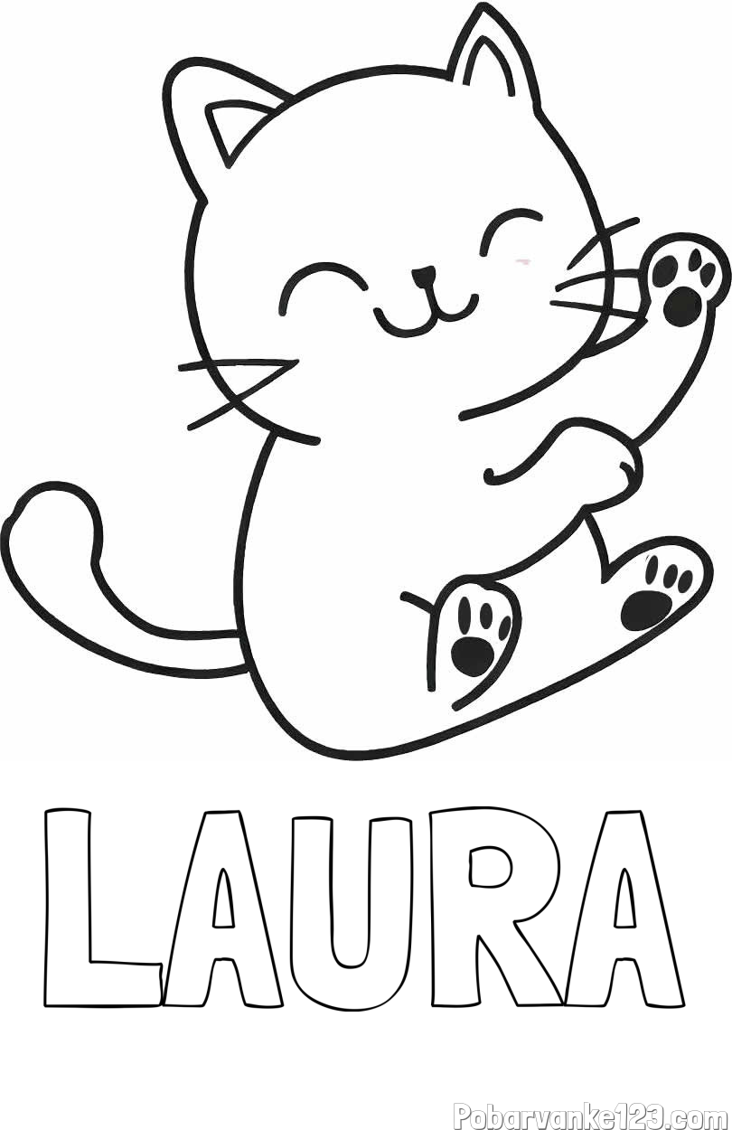 Pobarvanka imena LAURA in pobarvanka razigranega mucka