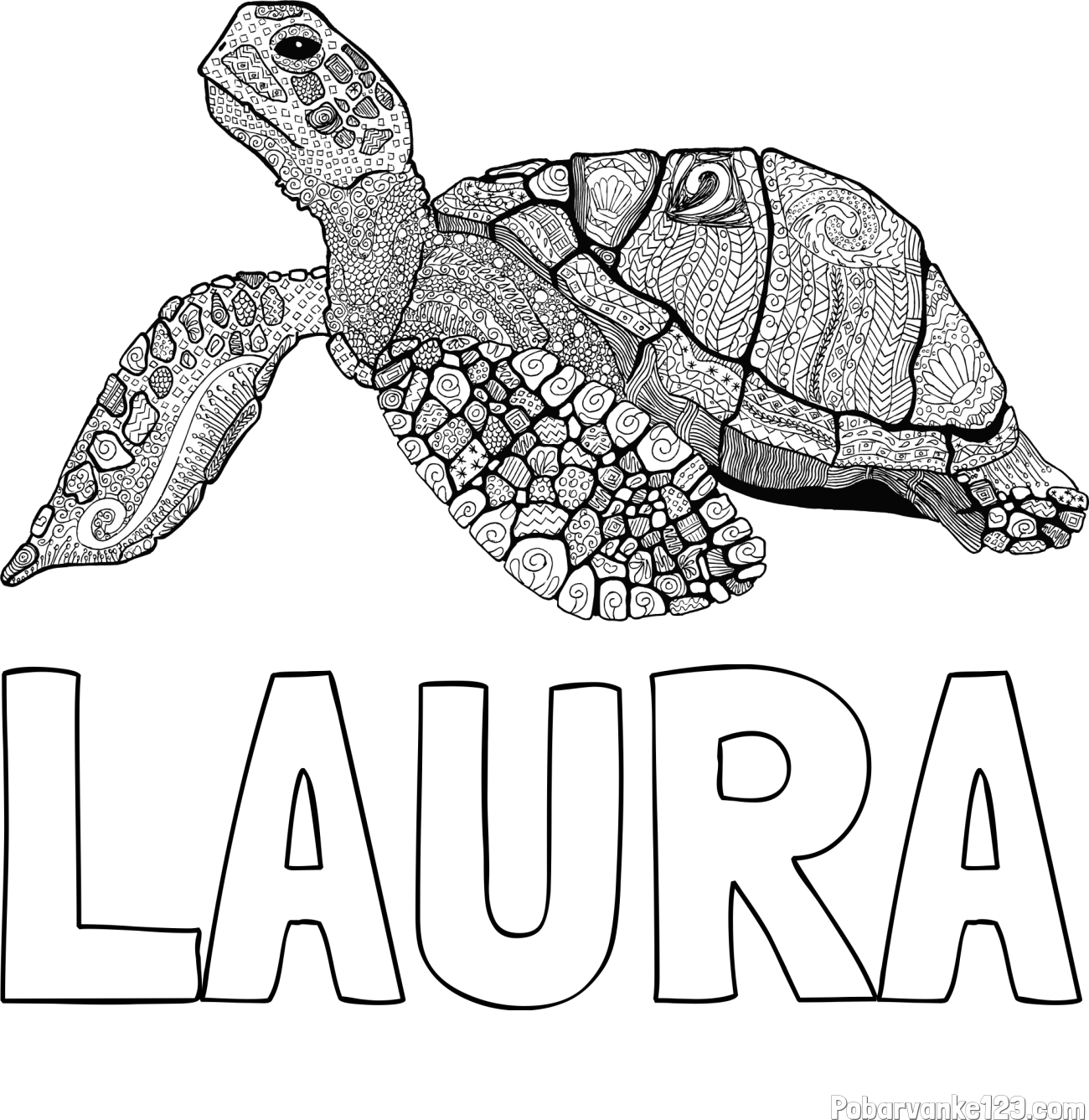 Pobarvanka imena LAURA in pobarvanka velike želve - mandale