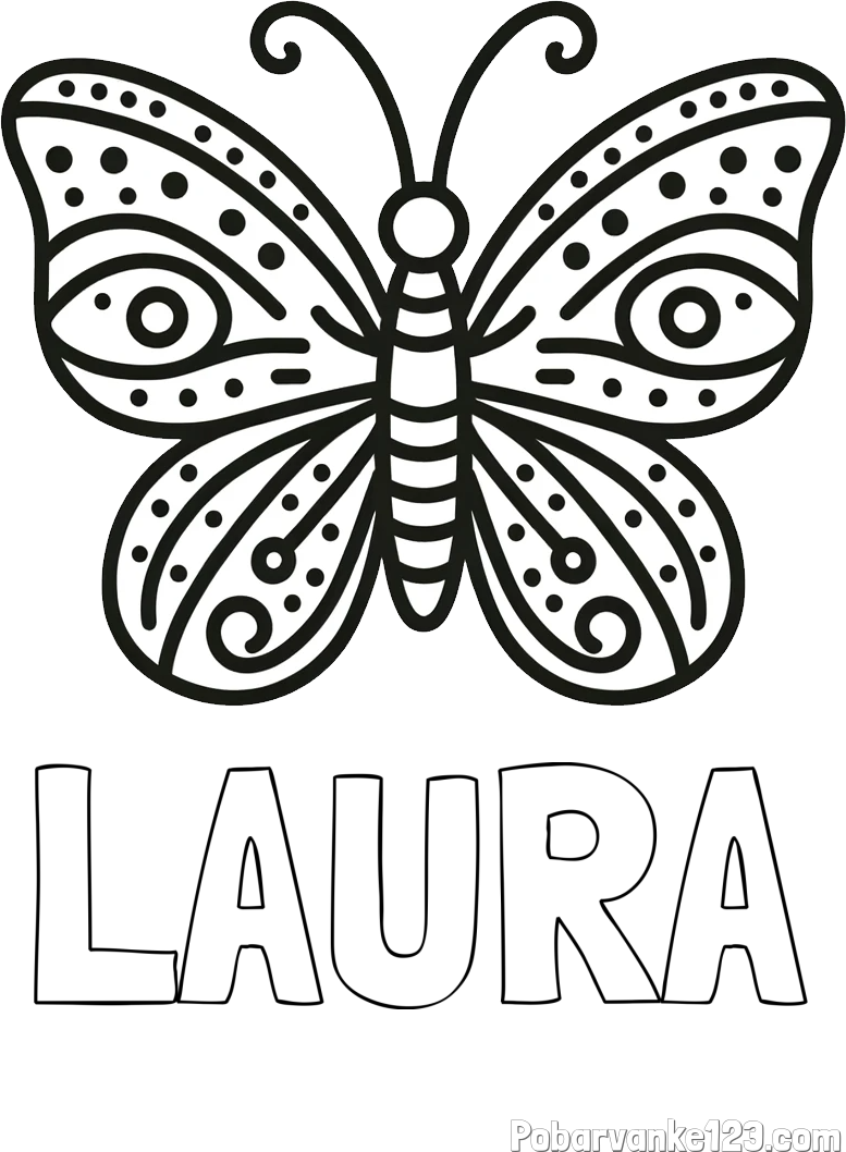 Pobarvanka imena LAURA in preprosta pobarvanka metulja