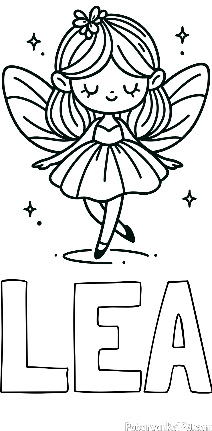 Pobarvanka imena LEA in enostavna pobarvanka čarobne vile