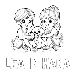 Online izdelana pobarvanka - Pobarvanka imena LEA IN HANA in pobarvanka prijateljic s kužkom
