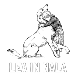 Online izdelana pobarvanka - Pobarvanka imena LEA IN NALA in pobarvanka prikupnega kužka, ki ga objema mala deklica