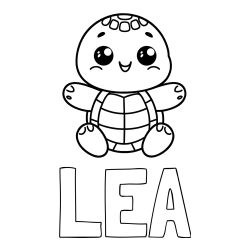 Pobarvanka imena LEA in otroška pobarvanka ljubke in nasmejane želvice