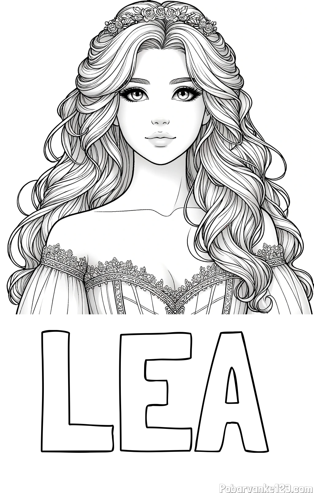 Pobarvanka imena LEA in pobarvanka lepe princese