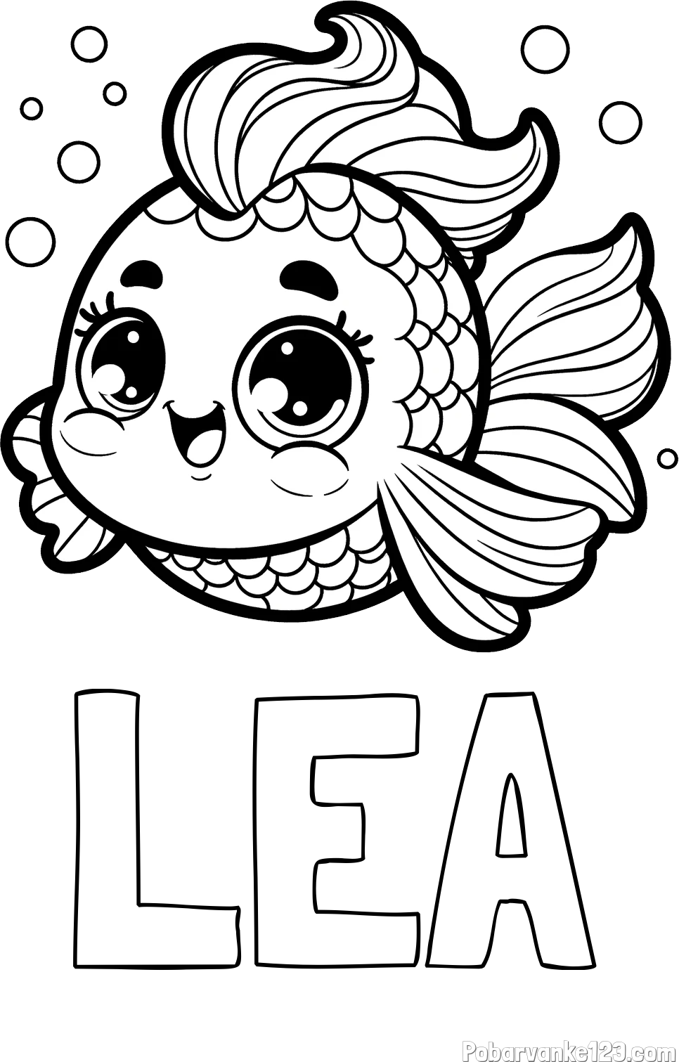 Pobarvanka imena LEA in pobarvanka ljubke pravljične ribe