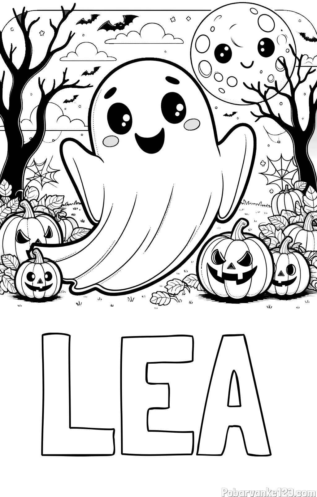 Pobarvanka imena LEA in pobarvanka ljubkega duhca in buč za noč čarovnic