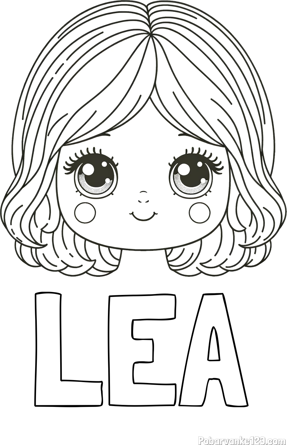 Pobarvanka imena LEA in pobarvanka obraza prikupne punčke