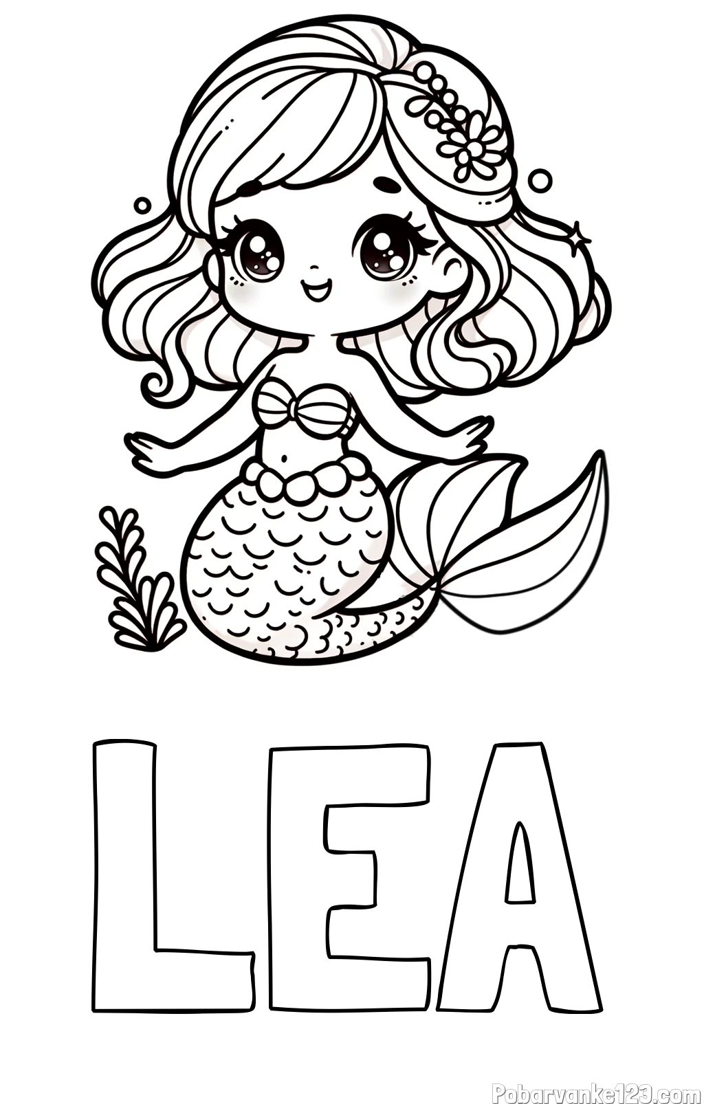Pobarvanka imena LEA in pobarvanka simpatične morske deklice
