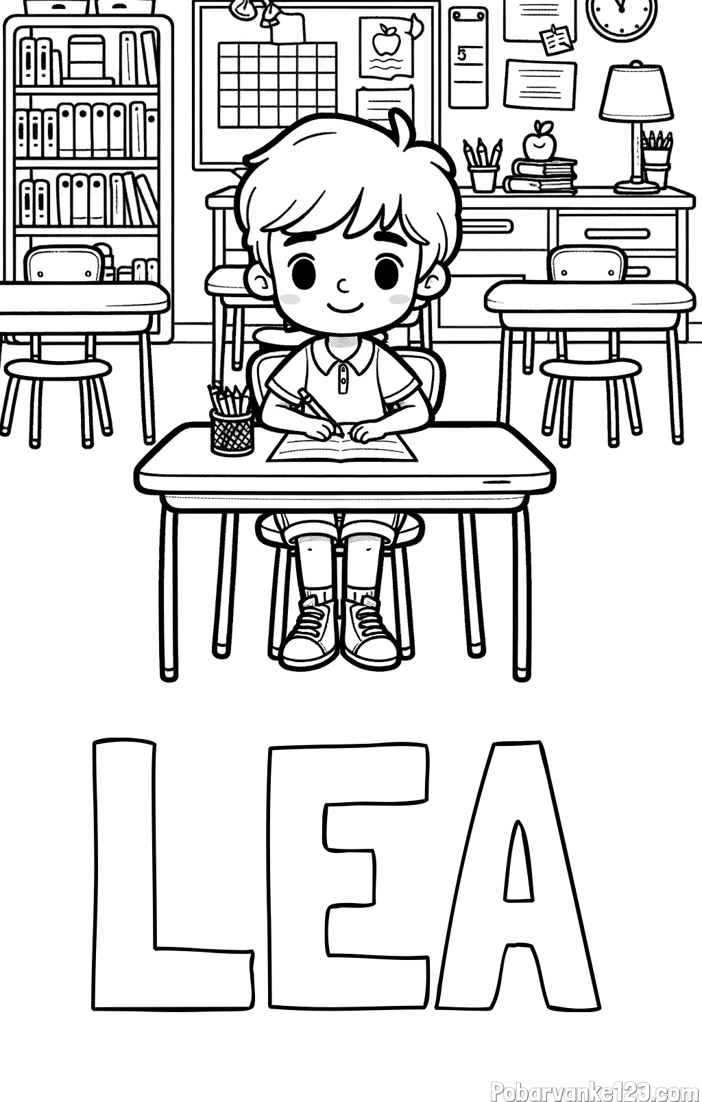 Pobarvanka imena LEA in pobarvanka učenca v učilnici