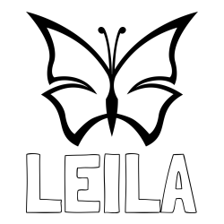 Online izdelana pobarvanka - Pobarvanka imena LEILA in otroška pobarvanka metulja