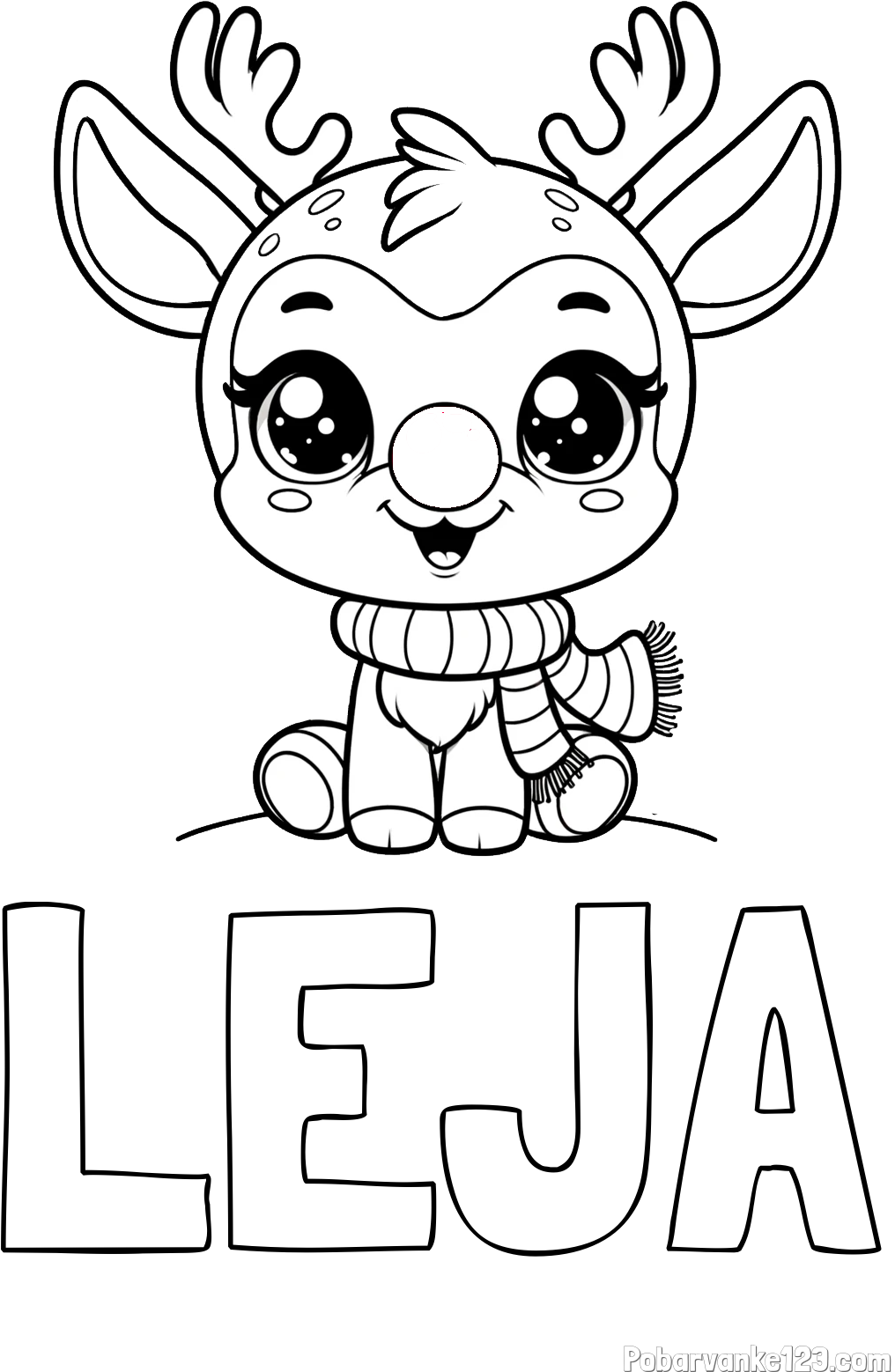 Pobarvanka imena LEJA in otroška pobarvanka jelenčka Rudolfa s šalom okoli vratu