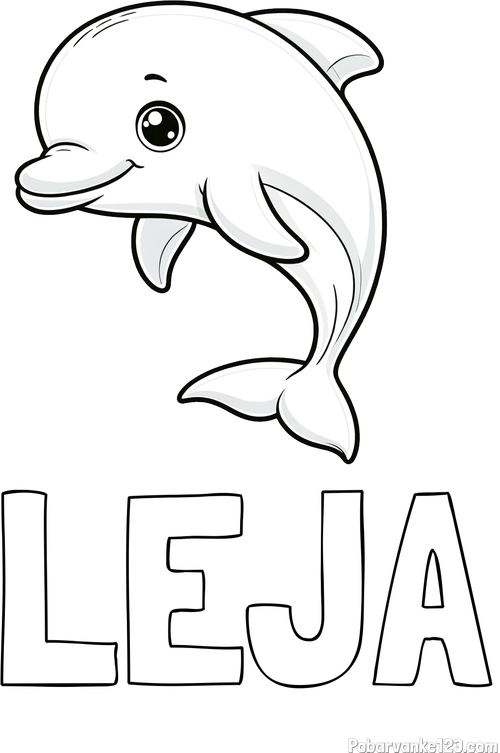 Pobarvanka imena LEJA in otroška pobarvanka ljubkega delfina