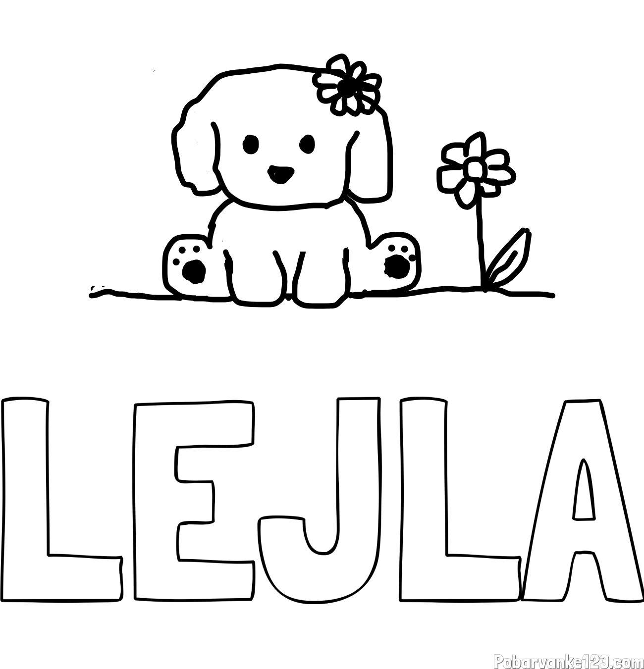 Pobarvanka imena LEJLA in KUŽIKA