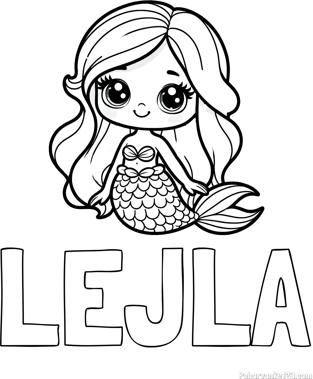 Pobarvanka imena LEJLA in pobarvanka prikupne morske deklice